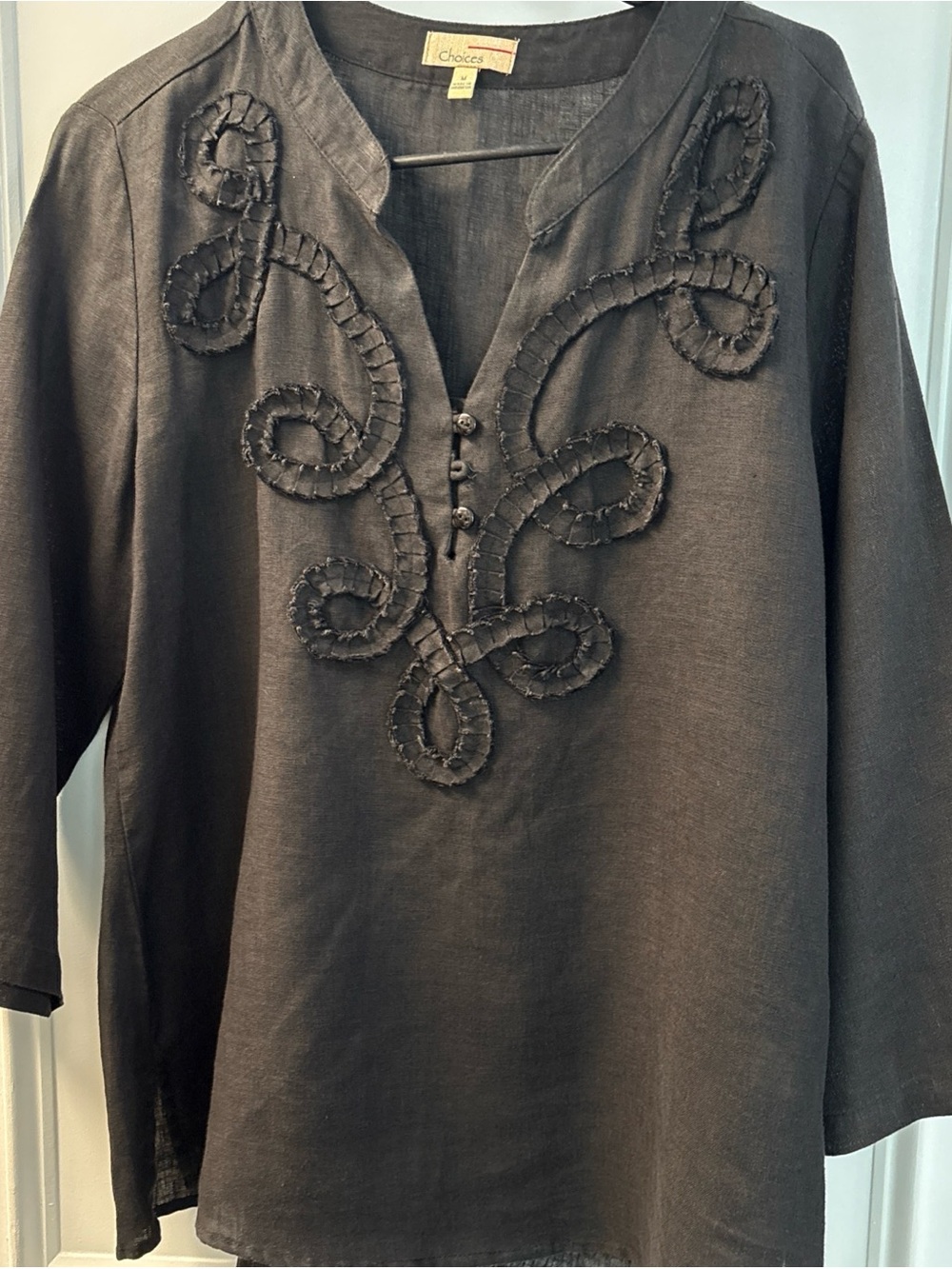 Choices Black Embroidered V-Neck Tunic Top
